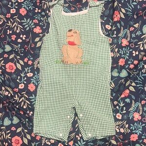 Green Gingham Kids Bodysuit with Puppy Design